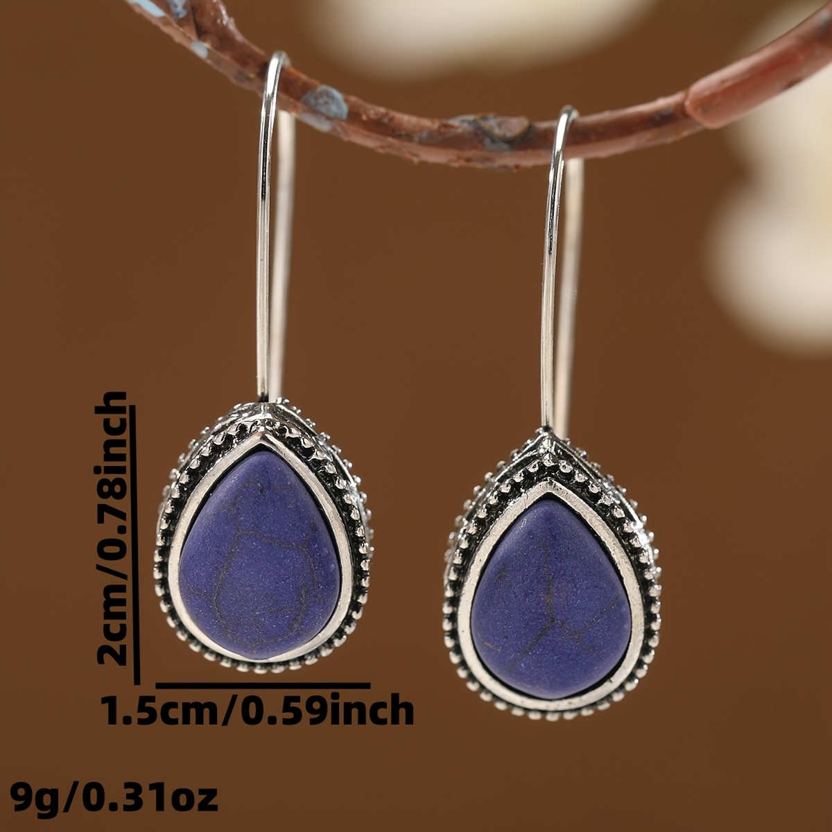 Women's Bohemian Teardrop Pendant Earrings with Blue Main Stone